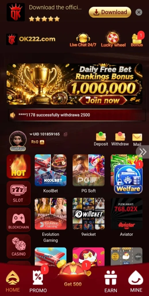 OK22Game APK Download Play And Earn Cash on Android